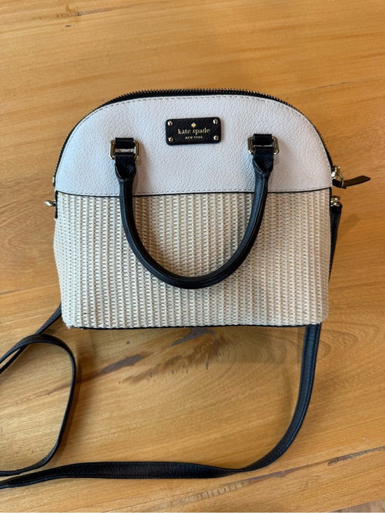 kate spade Handbags - kate spade Cream and Black Woven Dome Satchel with Crossbody Strap